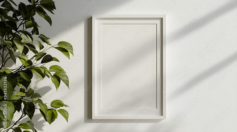 custom made wallpaper toronto digitalWhite rectangular vertical frame hanging on a white wall mockup