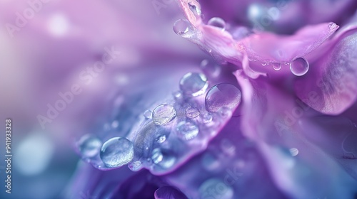 crystal water drop on flower petals, light colors