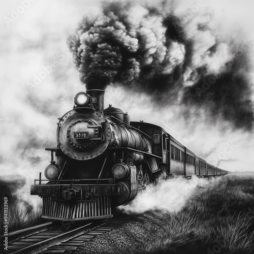 Black And White Train Illustration