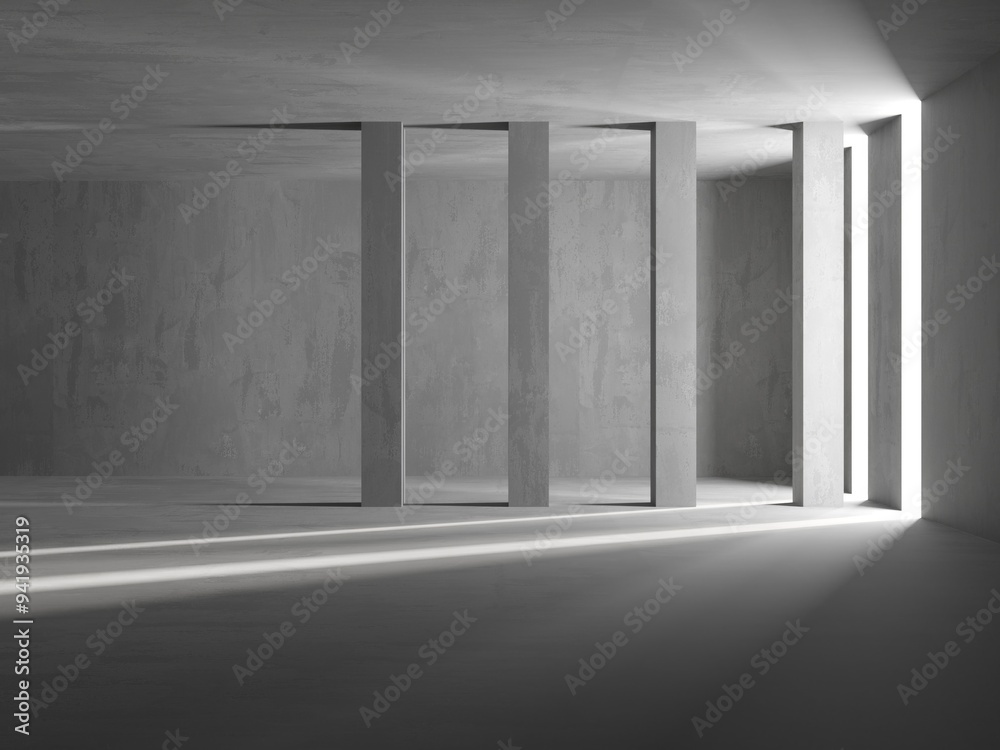 Fototapeta premium Abstract empty concrete interior. Minimalistic dark room design template
