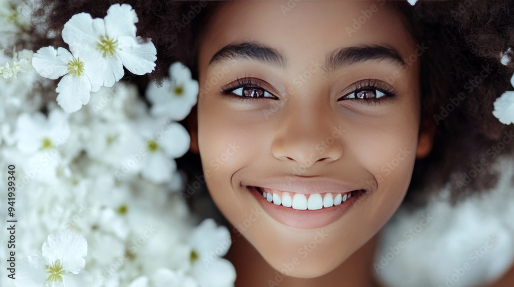 White-floral beauty grins on white White-floral beauty grins on white