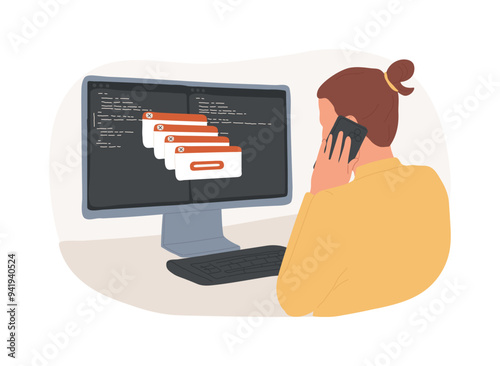 Calling support specialist isolated cartoon vector illustrations.