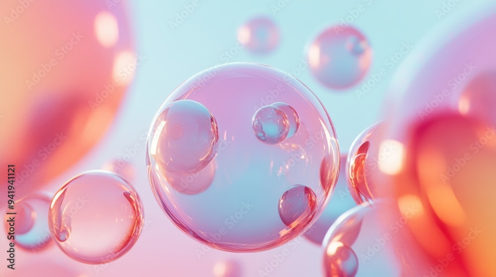 A bunch of pink bubbles floating in the air