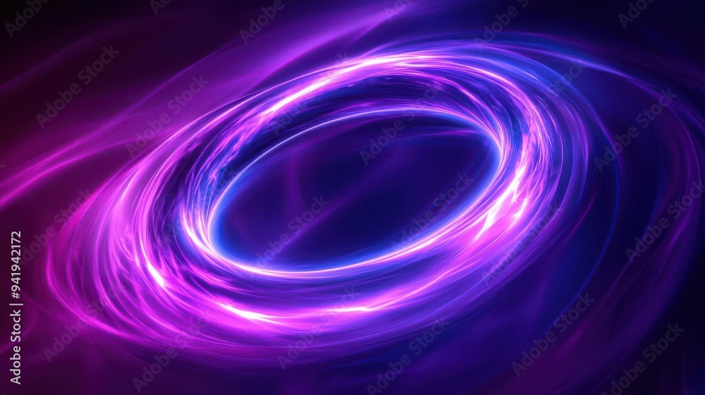 A vibrant, swirling abstract design featuring glowing purple and blue hues creating a dynamic sense of movement and depth