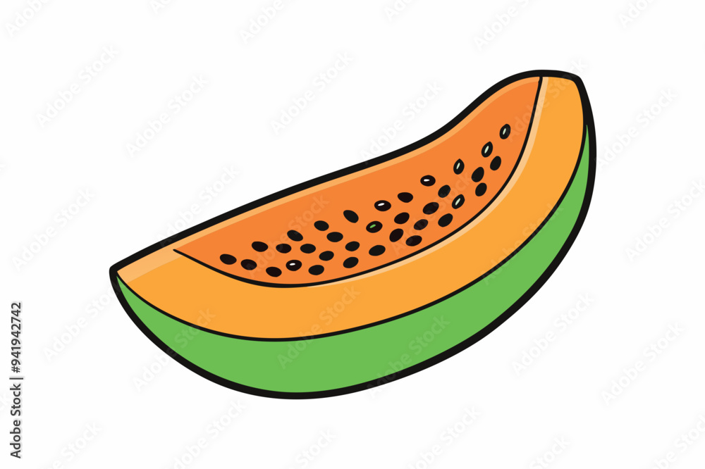 Papaya Slice Line Art Vector on White Background Papaya Slice Line Art Vector on White Background