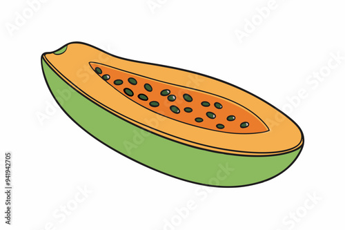 Papaya Slice Line Art Vector on White Background