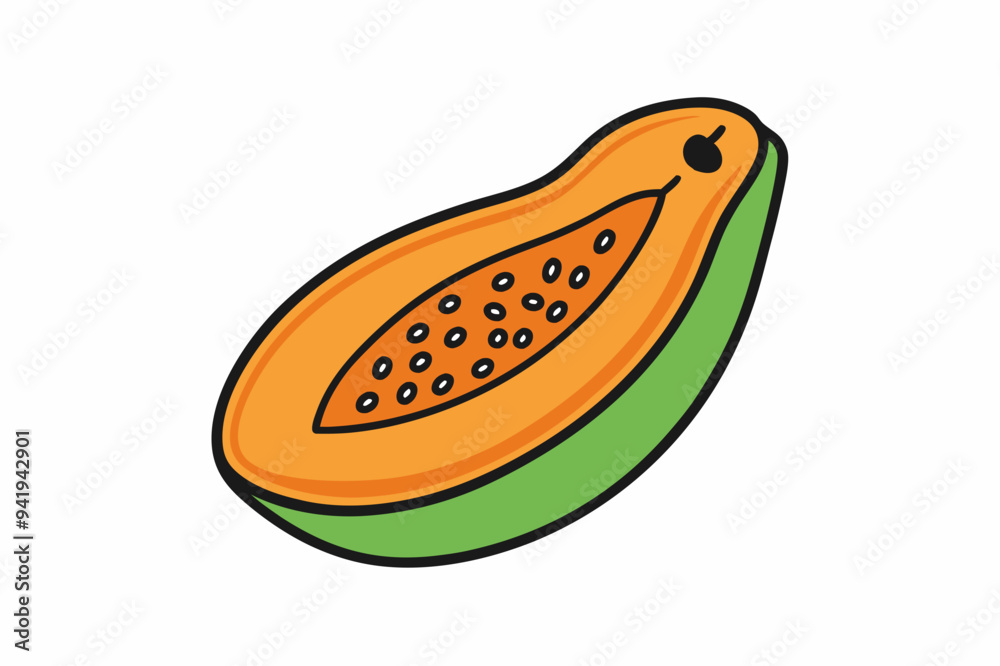 Papaya Slice Line Art Vector on White Background Papaya Slice Line Art Vector on White Background