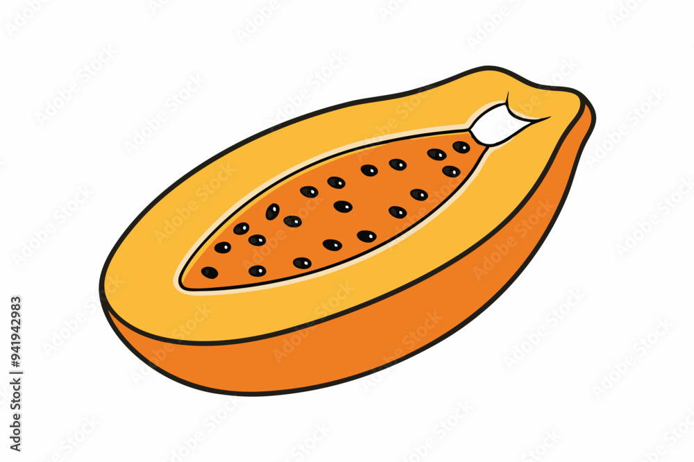 Papaya Slice Line Art Vector on White Background Papaya Slice Line Art Vector on White Background