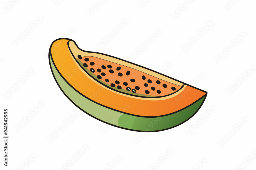 Papaya Slice Line Art Vector on White Background Papaya Slice Line Art Vector on White Background