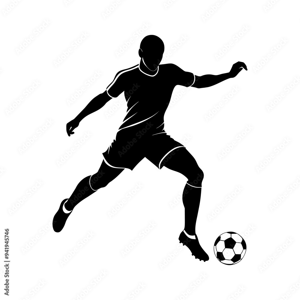 Naklejka premium Silhouette of a Soccer Player Kicking a Ball