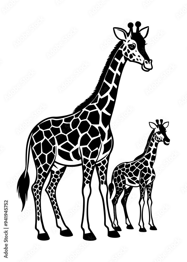 Fototapeta premium Mother and Baby Giraffe Silhouette