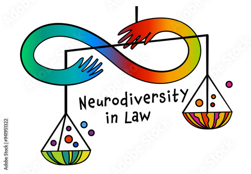 Neurodiversity in law. Hand-drawn editable vector illustration isolated on a white background