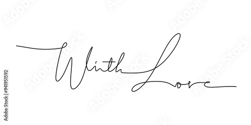 With love word in single line art. Minimalist handwritten phrase illustration.
