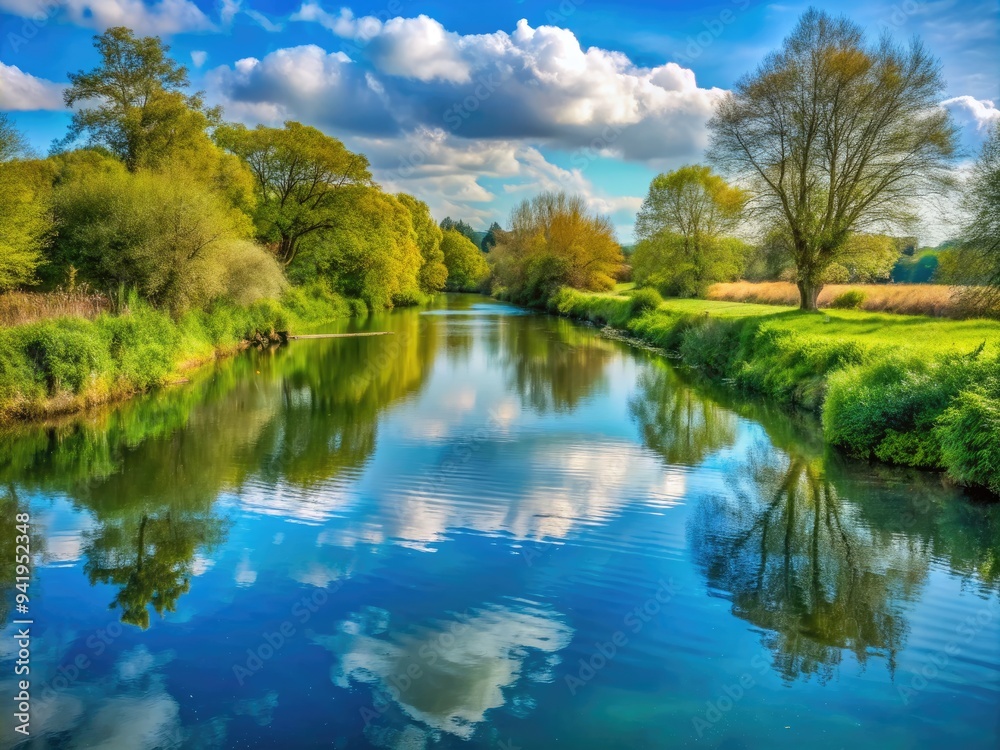 Tranquil Kennet River: Meandering, Reflective, Peaceful, Rippling, Azure Tranquil Kennet River: Meandering, Reflective, Peaceful, Rippling, Azure