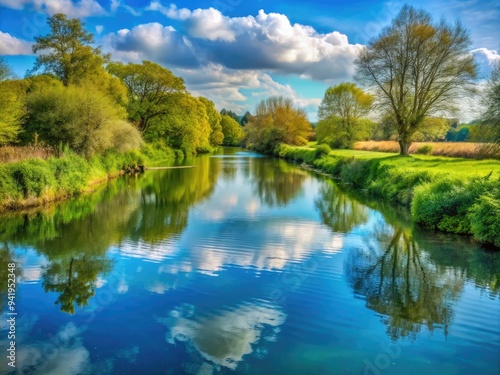 Tranquil Kennet River: Meandering, Reflective, Peaceful, Rippling, Azure