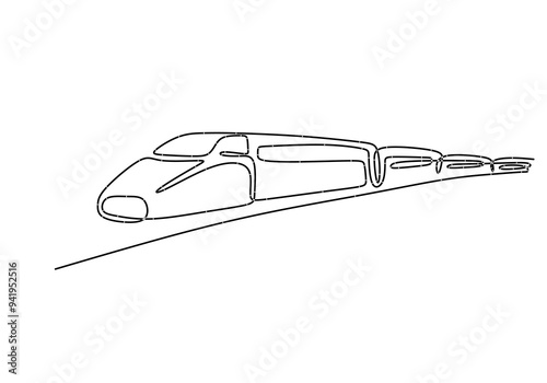 Minimalist Train Line Drawing. Simple black line art of a train on a white background.