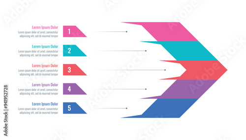 Infographic template for annual report, magazine. Infographic template for industry, education, science, business. five options briefing template. colorful fast arrow infographic template