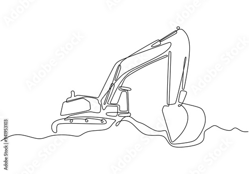 Backhoe Line Art Drawing. Vector illustration of an excavator in a continuous line style.