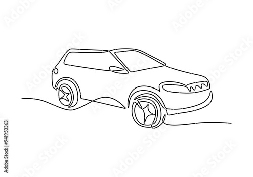 SUV Minimalist Line Drawing. Simple one-line sketch of a sport utility vehicle.