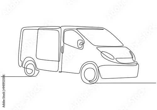 Van Minimalist Line Art. Single line drawing of a van, ideal for vehicle themes. photo