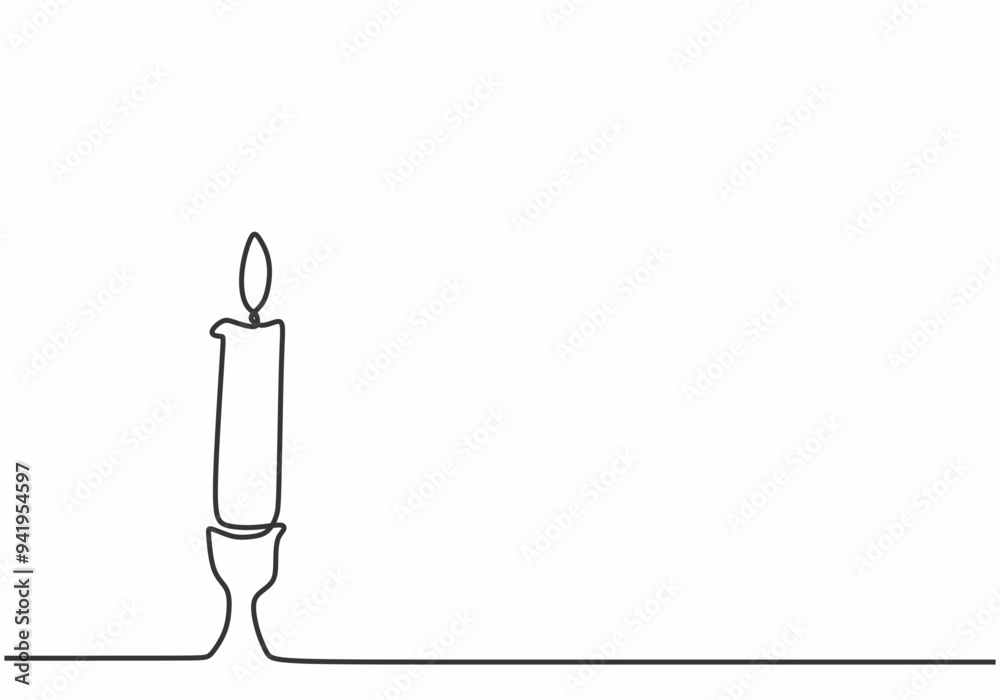 Naklejka premium Minimalist Line Drawing of a Candle - Vector Art Isolated on White Background.