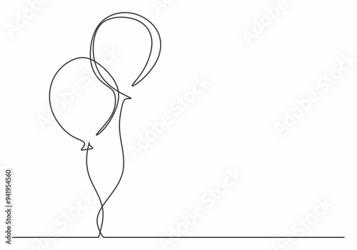 Continuous Line Drawing of Balloons - Minimalist Holiday Gift Celebration Vector.