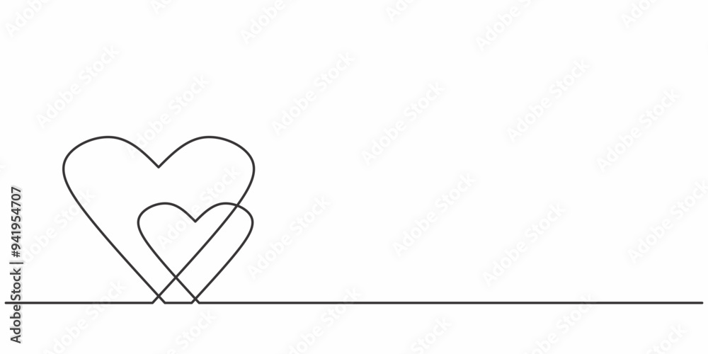 Continuous Line Drawing of Hearts - Simple Valentine’s Day Couple Illustration. Continuous Line Drawing of Hearts - Simple Valentine’s Day Couple Illustration.