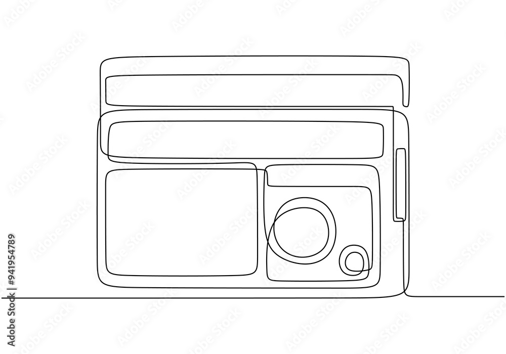 Continuous Line Drawing of an Old Radio - Minimalist Retro Design Isolated on White Background. Continuous Line Drawing of an Old Radio - Minimalist Retro Design Isolated on White Background.