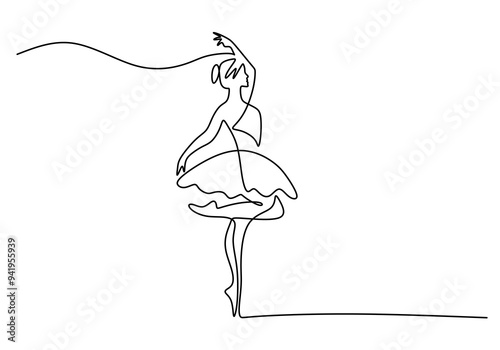 Abstract Ballet Dancer in Continuous Line Art. Black Ballerina Design.