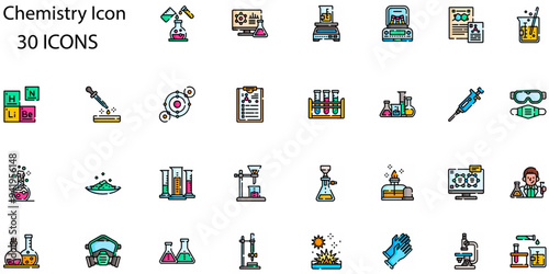Set of Chemistry icons. Line art style icons bundle. vector illustration