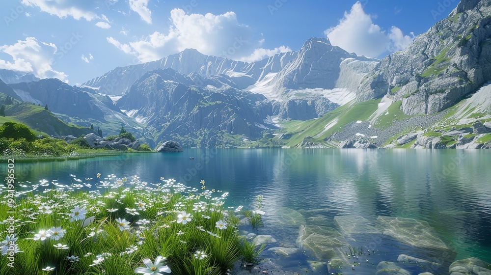 Fototapeta premium Lake and mountains landscape