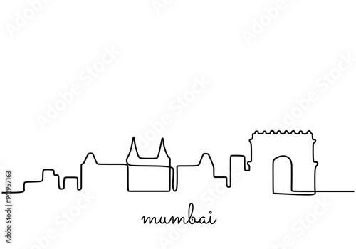 Mumbai India skyline continuous line drawing. Building and architecture concept vector illustration.