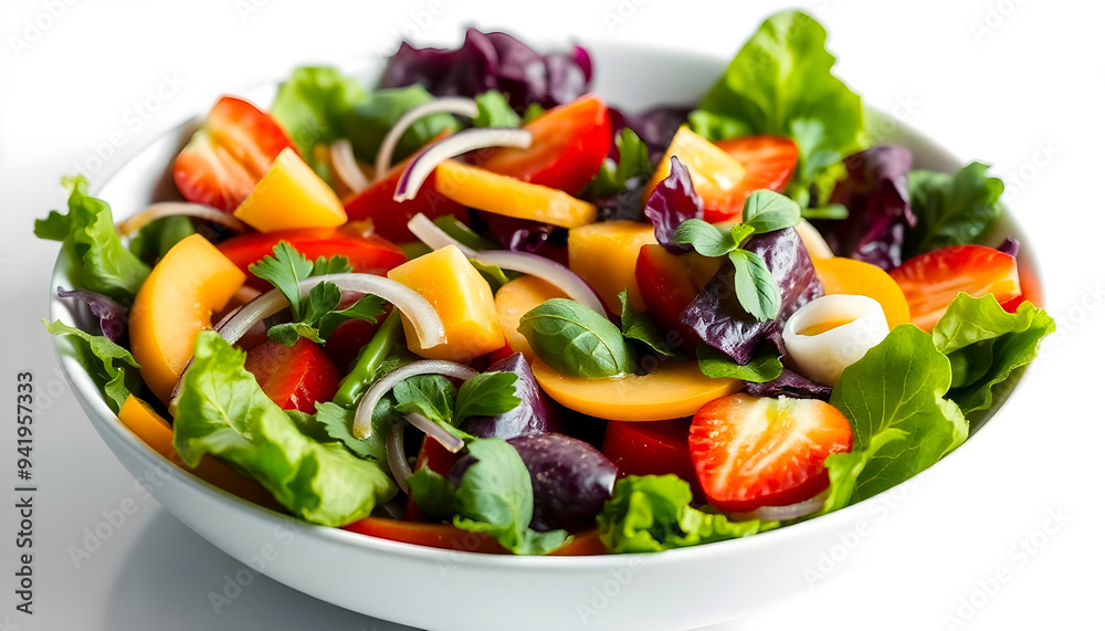 A fresh vegetable salad served in a white bowl, featuring vibrant colors and crisp textures. The healthy mix of ingredients creates a refreshing and appetizing dish, perfect for any meal. A fresh vegetable salad served in a white bowl, featuring vibrant colors and crisp textures. The healthy mix of ingredients creates a refreshing and appetizing dish, perfect for any meal.