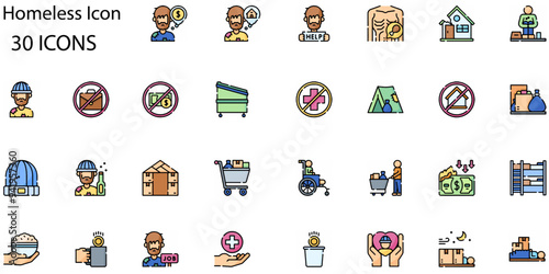 Set of Homeless icons. Line art style icons bundle. vector illustration