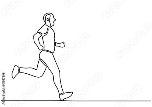 Continuous Line Drawing of Running Man. Minimalist Athlete Art.