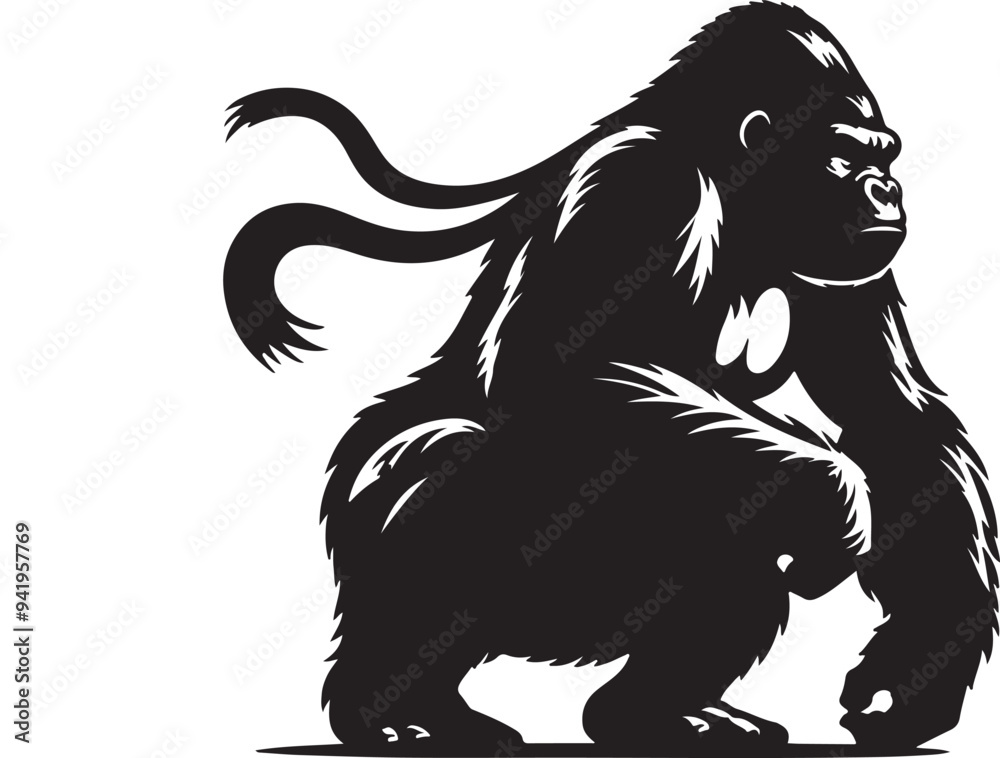 Gorilla silhouette vector style with White Backgroun Gorilla silhouette vector style with White Backgroun