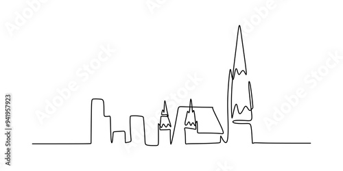 One continuous line drawing of church building with chapel. Catholic and christian house symbol.