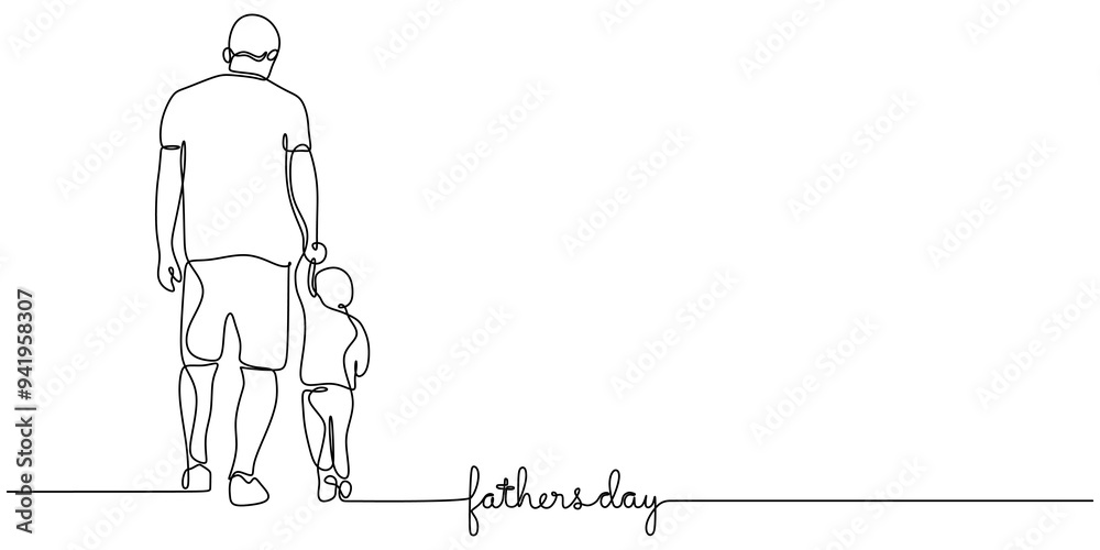 One Line Sketch Father and Son Walking Together One Line Sketch Father and Son Walking Together