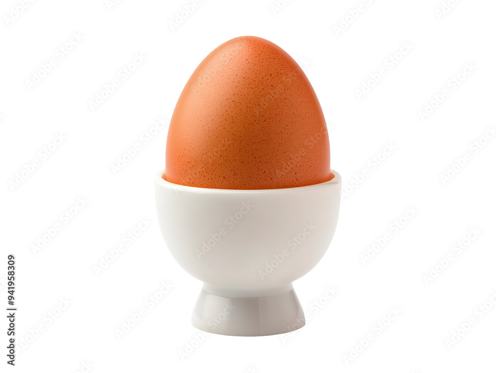White egg cup with egg isolated on transparent or white background White egg cup with egg isolated on transparent or white background