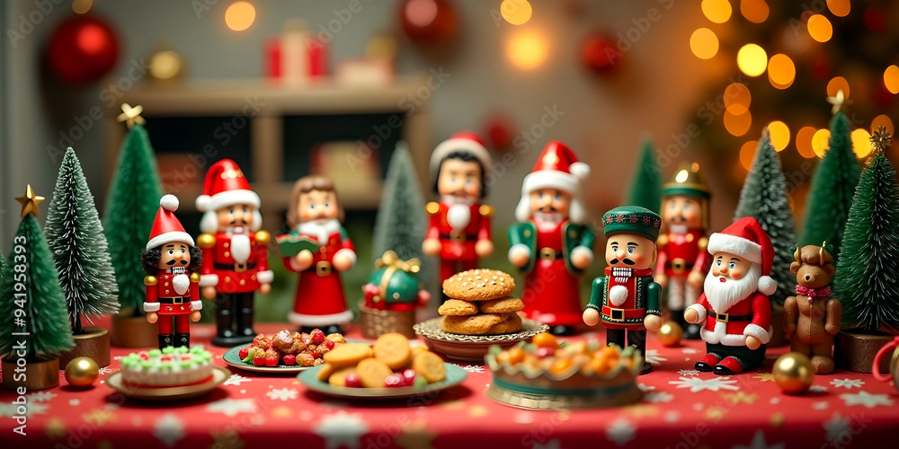 Close-up of small Christmas figurines, capturing intricate details and festive charm. The colorful decorations evoke a joyful holiday spirit, perfect for seasonal displays and decorations Close-up of small Christmas figurines, capturing intricate details and festive charm. The colorful decorations evoke a joyful holiday spirit, perfect for seasonal displays and decorations