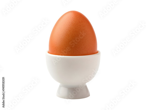 White egg cup with egg isolated on transparent or white background