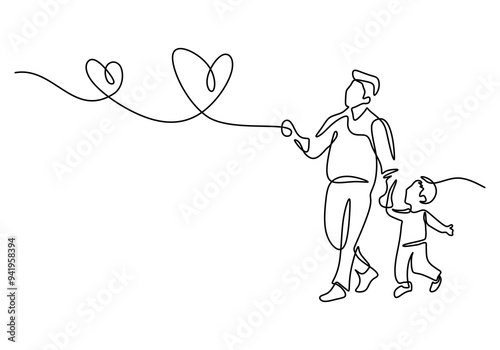 Single Stroke Illustration Father Walking with Child