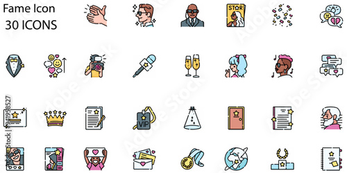 Set of Fame icons. Line art style icons bundle. vector illustration