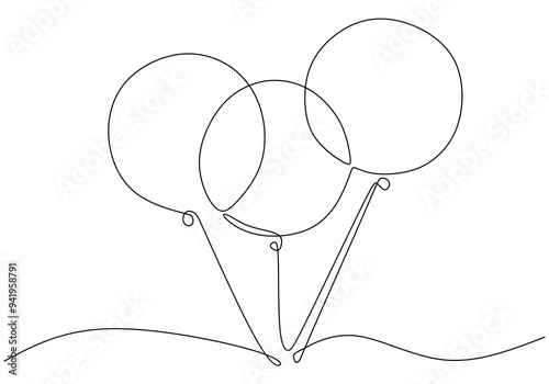 Single Line Drawing of Balloons for a Birthday Celebration - Minimalist Holiday Decoration Concept.