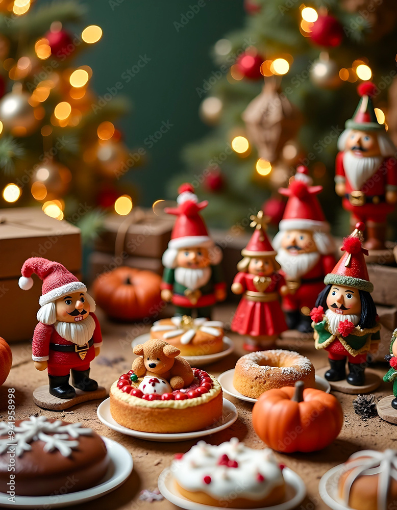 Close-up of small Christmas figurines, capturing intricate details and festive charm. The colorful decorations evoke a joyful holiday spirit, perfect for seasonal displays and decorations Close-up of small Christmas figurines, capturing intricate details and festive charm. The colorful decorations evoke a joyful holiday spirit, perfect for seasonal displays and decorations