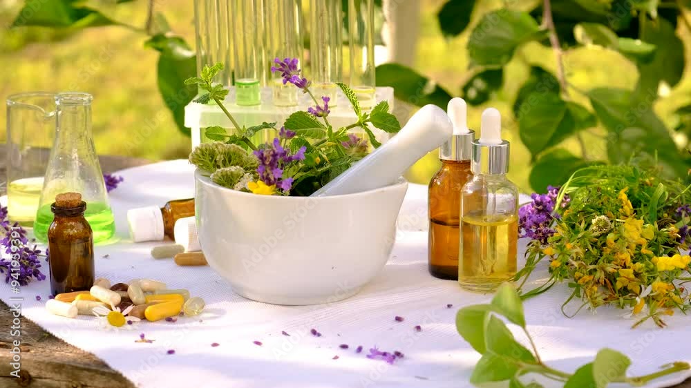 alternative medicine medicinal herbs. Selective focus.
