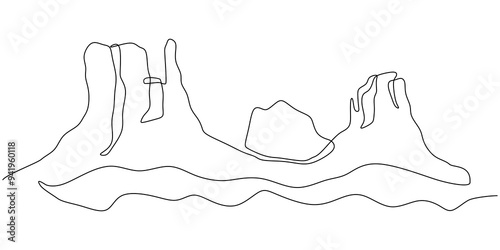Mountain landscape vector. Canyon with desert hand drawn. Rocky Mountains illustration.