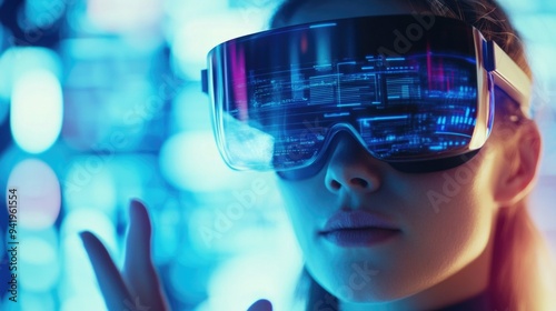 Visionary Woman in Virtual Reality Environment