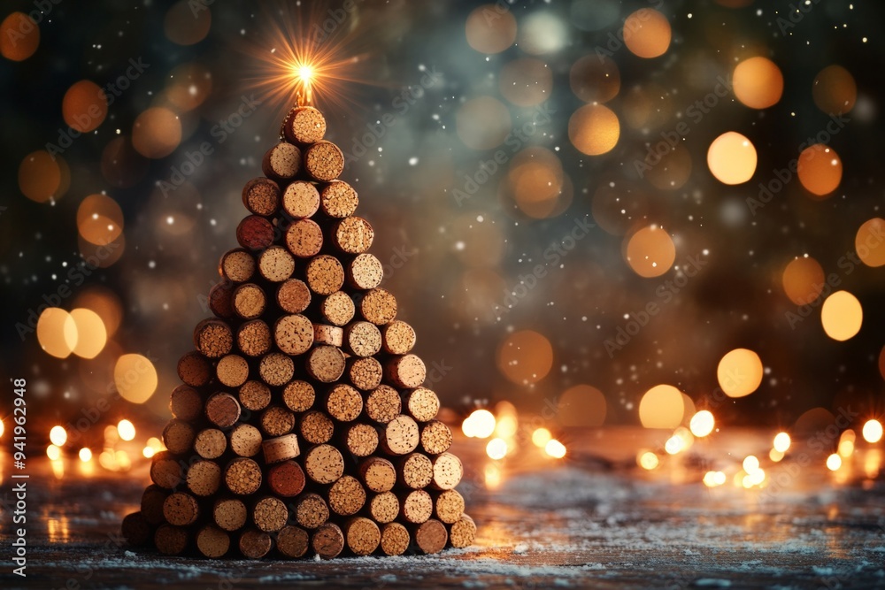 Christmas tree made entirely of wine corks, arranged in a traditional tree shape