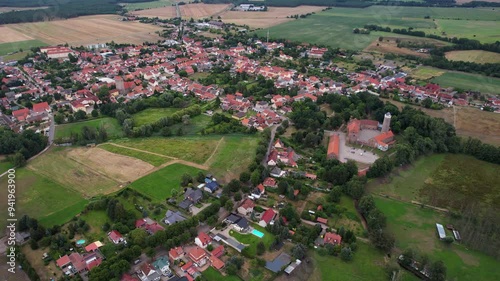 An aerial panorama view of the old town around the city Ziesar in Germany on a summer day  photo